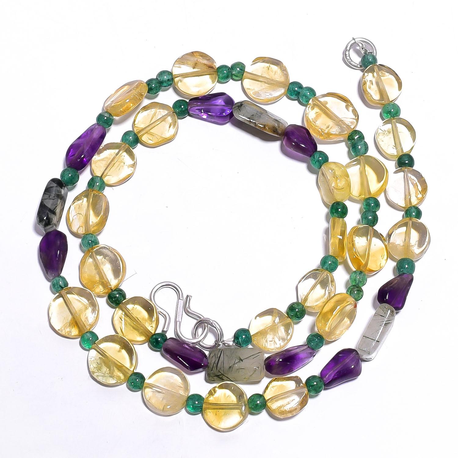 

Натуральный цитрин аметист авантюрин драгоценный камень гладкие бусины ожерелье 17 UB-4476 UB-4476