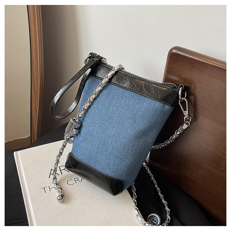 IELGY Fashion Casual Bucket Bag Trendy All-Match Denim Shoulder Bag High-End Simple Cross-Body Bag