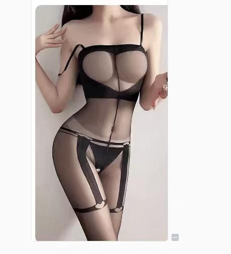 European and American jacquard mesh combination open onesie sexy underwear hollow sexy large size stockings