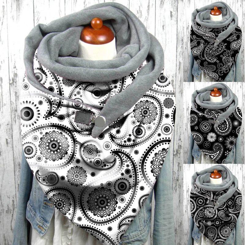 

Fashion Female Stuffed Cashew Christmas Snowflake Starry Sky Flower Gray Printing Long Christmas Button Scarf 7 pieces