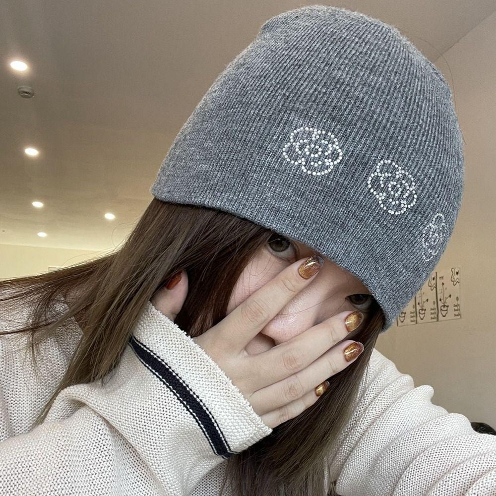 

Wool Hat Rhinestone Flower Beanies Warm Cap Knit Cap Fashion Knitted Hat Autumn