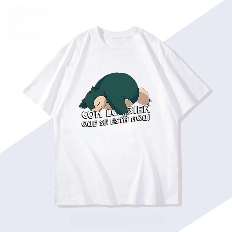 Nuova T-shirt da Uomo Gioco Portatile Snorlax Estate Nuova Tendenza Giapponese Uomo e Donna Top Casual Largo a Maniche Corte