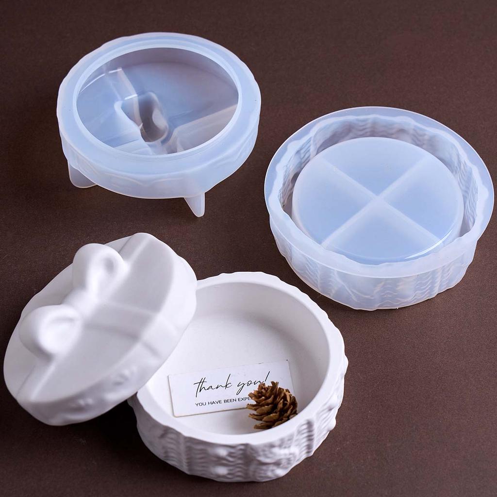 3D Heart Bow Shape Candle Jar Silicone Mold DIY with Lid Flowerpot Plaster Resin Storage Box Craft Molds Home Christmas Decor