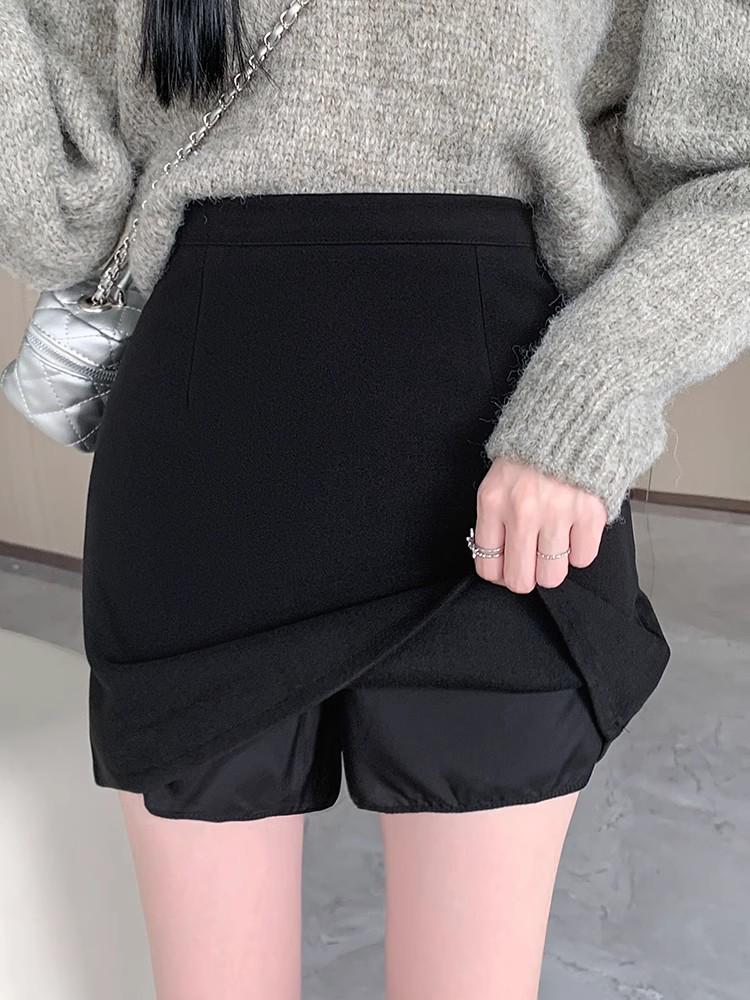 Women's High Waist Black Wool Mini Skirt - A-line, Plus Size, Hip-hugging, Versatile for Autumn/Winter 2025.