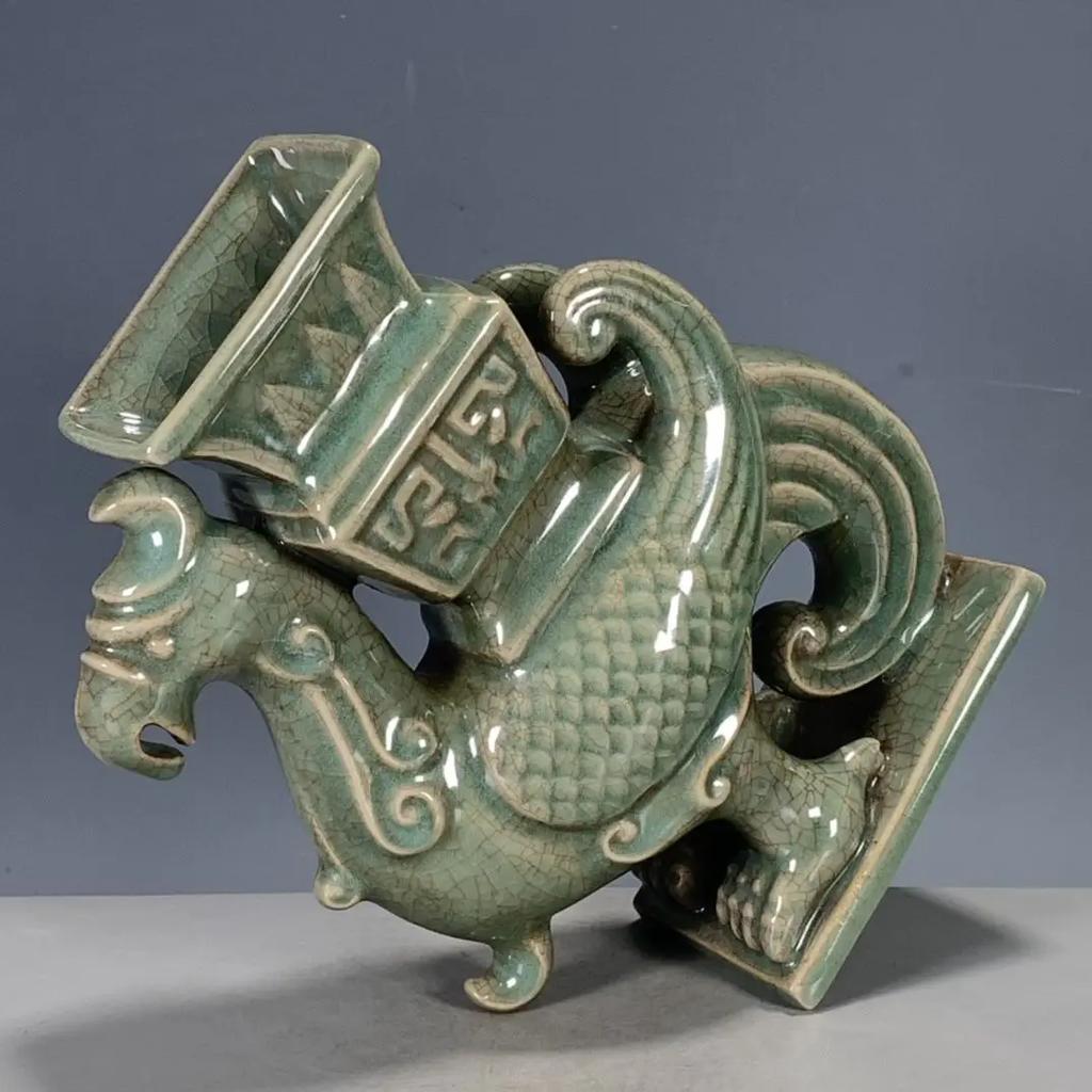Chinese Antique Song Ru Kiln Porcelain Phoenix Head Ceramic Vase Ornaments Home Room Accessories Items Office Desktop Decoration