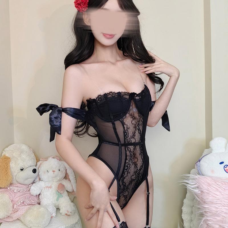 Sex Underwear, Sexy Lace Royal Sister, Suspender Steel Ring Gathering Onesie, Low-cut and Thin Hollow Perspective Sex Clothes