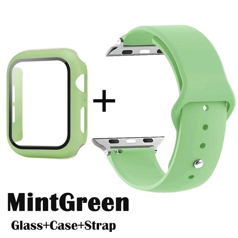 Glass+Case+Strap for Apple Watch Band 42mm 44mm 41mm 40mm 38mm 45mm 49mm Screen Protectors for Apple IWatch Series 8 7 6 SE 5 4