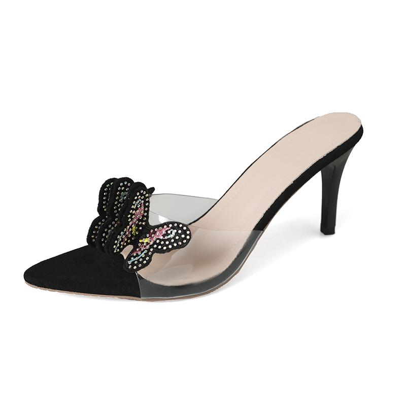 

Fashion Beautiful High Heel Slippers Women Summer Colorful Butterfly Stiletto Heel Sexy Pointed Toe Non-slip Sandals 42