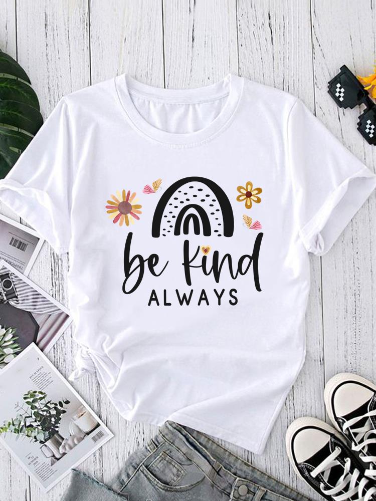 (Asian Size) O-neck Women's Top T Shirt Printed Short Sleeve T-shirts Style Letter Cute Fashion Female Casual Clothing Graphic Tee