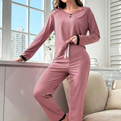 Kadınlar için Sonbahar Kış Pijamaları Uzun Kollu Pijama Süt İpeği Kadın Pijaması Düz Renk Uyku Giyim Bayan Yumuşak Ev Giyim
