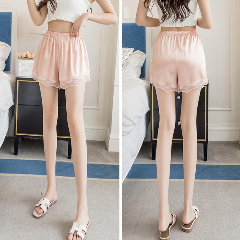 Female Thin Soft Smooth Three-Point Knickers In Loose Safety Pants Ice Silk Home Shorts Summer Lace Anti-Light Leggings