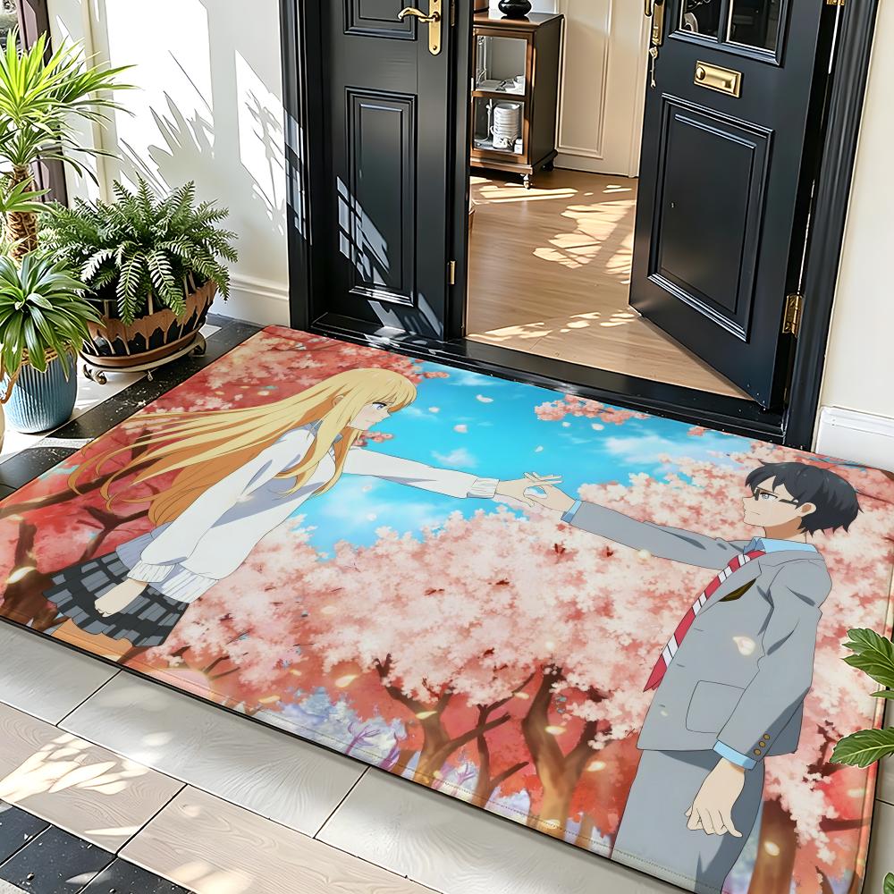 Anime Y-Your Lie In A-April Floor Mat Soft Flannel Floor Mat Suitable for Entryways, Living Rooms, Bedrooms, and Bathrooms