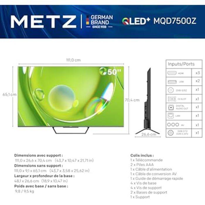 QLED TV - METZ - MQD7500 - 50 palců - 4K UHD - Smart TV - HDR 10