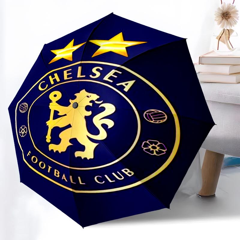1 Stück Robuster Automatikschirm mit 8 Speichen, Chelsea FC Schirm, Digital bedruckt, Faltbarer Schirm für unterwegs im Freien