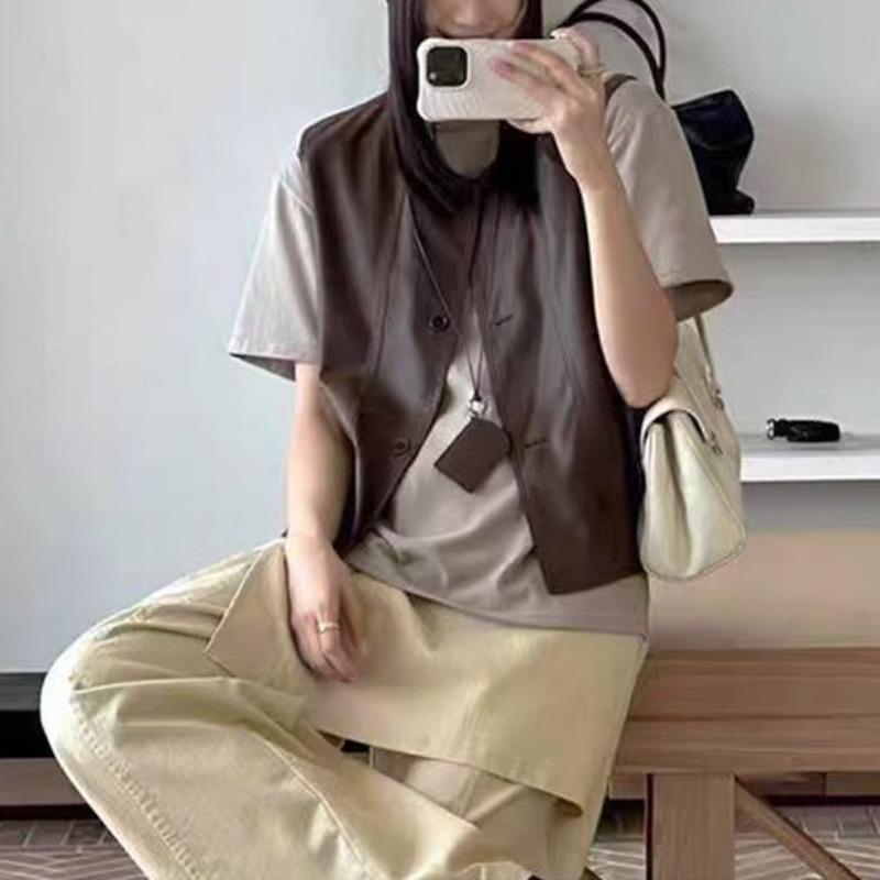 Жилет с коротким рукавом, Модная и универсальная женская одежда, Осенний многослойный образ, Ретро топ-свитер, Жилет S