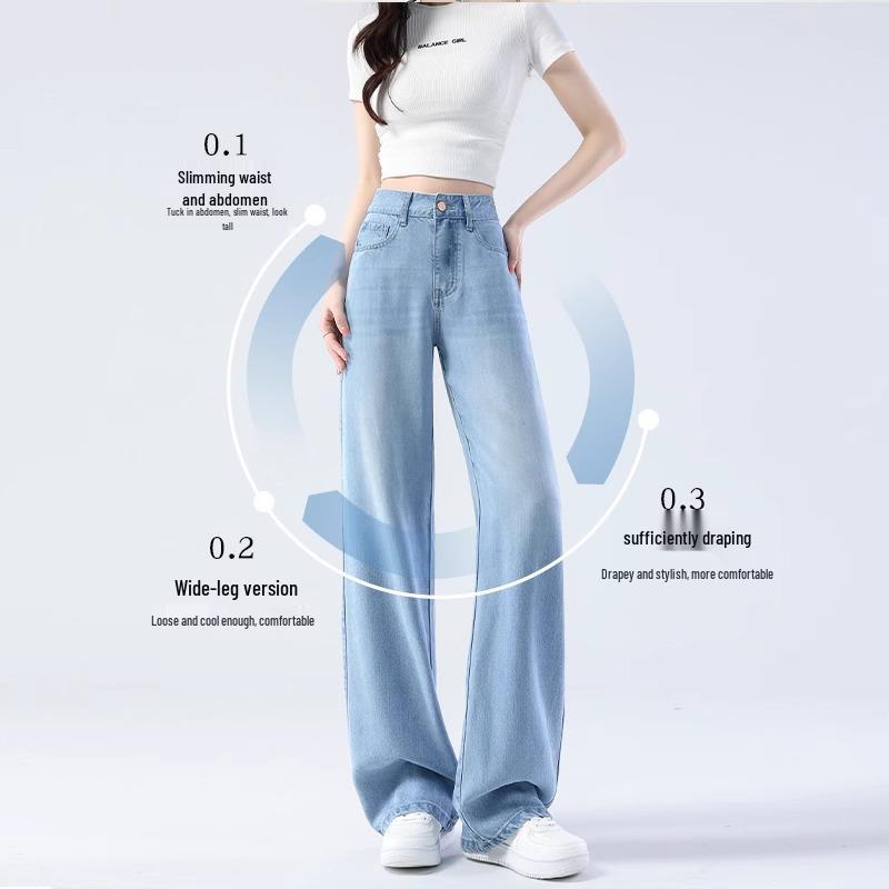 Women's Tencel Lyocell High Waisted Wide Leg Jeans - Summer Slimming, Narrow Straight Leg 2025 Edition