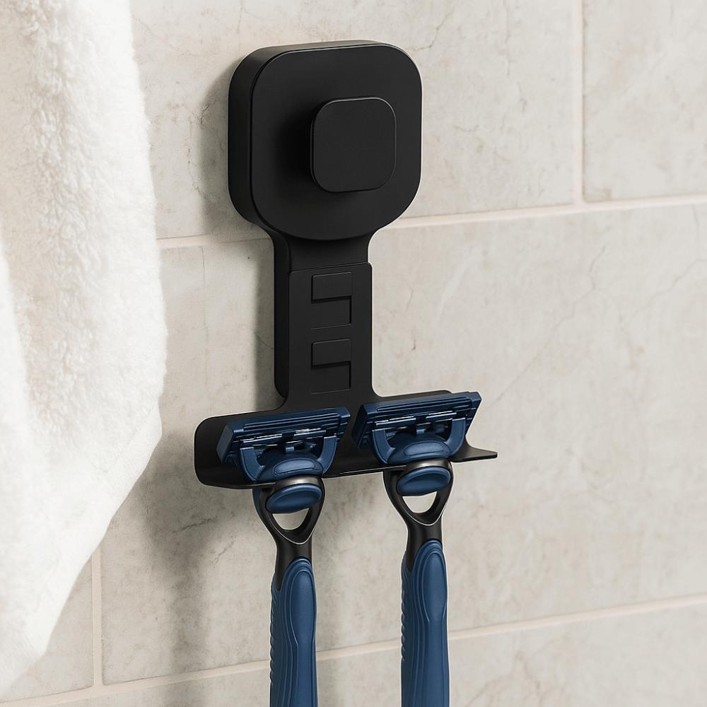 No drilling Shaver Storage Rack Wall Mounted Shower Wall Hook Suction Cup Shaver Holder  Bathroom
