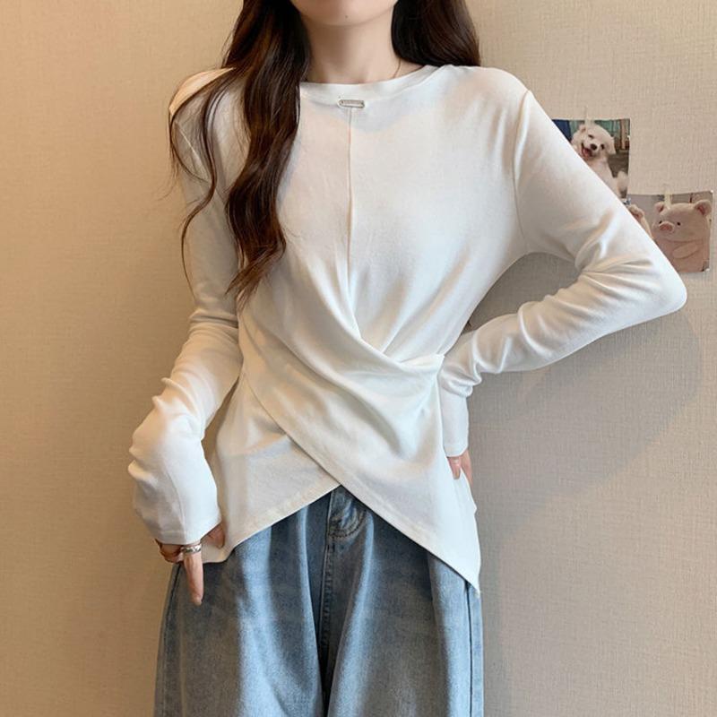 Pure Cotton Long Sleeved T-shirt Women's Oversized Spring and Autumn Bottom Shirt Korean Fashion Versatile Slimming Top