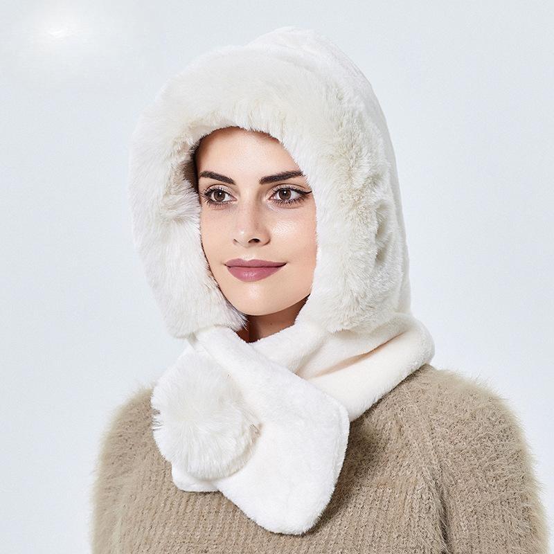 Pălărie de toamnă și iarnă pentru femei, eșarfă caldă, eșarfă plușată, pălărie pulover integrată, protecție pentru urechi, rezistentă la vânt, pălărie Lei Feng pentru călărie