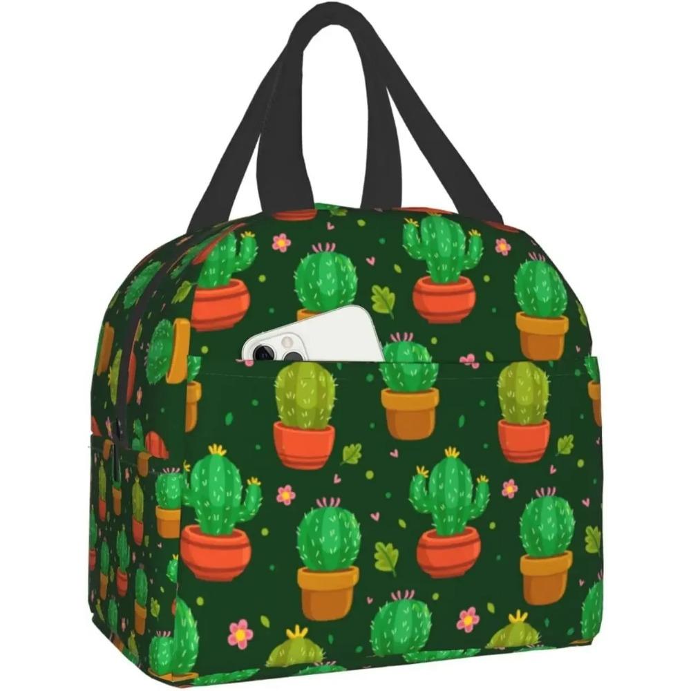 

Ланч-бокс с принтом кактусов Каваи Маленький Изолированный Сумка для ланча с кактусами Многоразовая Сумка для еды Контейнеры для ланча Сумки для женщин мужчин 22x20x13CM армия зеленый