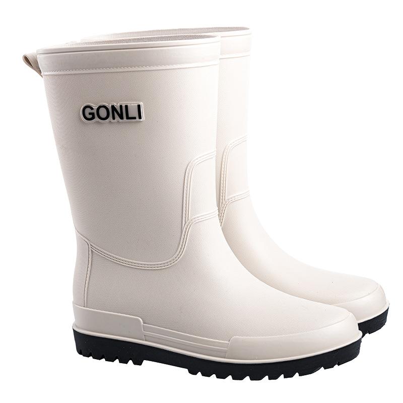 Bundle Mouth Medium Tube Rain Shoes Men's Rain Boots Waterproof Short Overshoes Rubber Shoes Non-slip and Wear-resistant Water Boots Warm Water Shoes