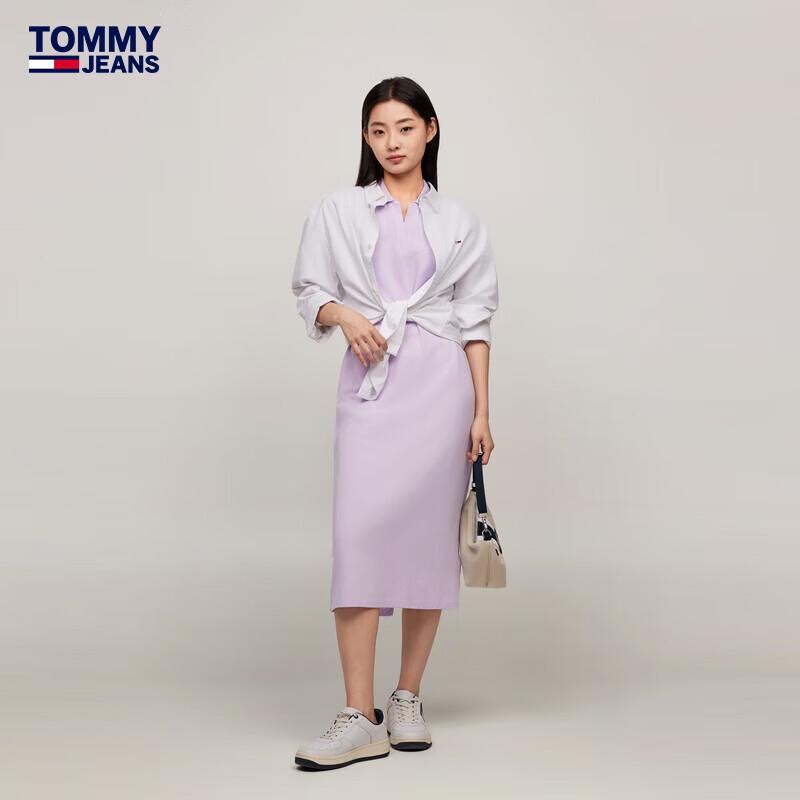 TOMMY JEANS Women's V-Neck Slimming Pique Cotton Long Dress