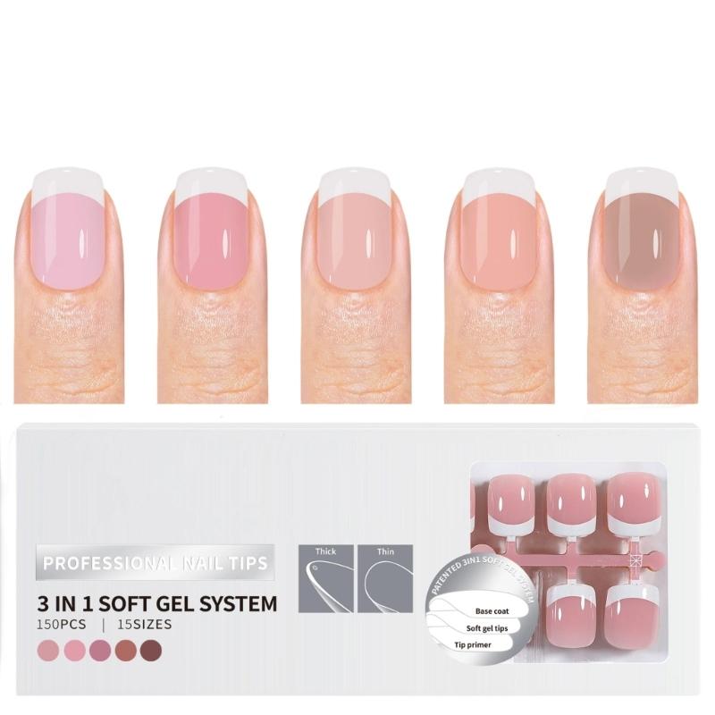 150 Pieces French Press On Nail Pre Applied Base Coat and Primer No Filing Needed for DIY Nail Art Salon Quality Nail
