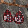 Mamabear Christmas Earrings: Red Plaid PU Leather, Bear Paw Design