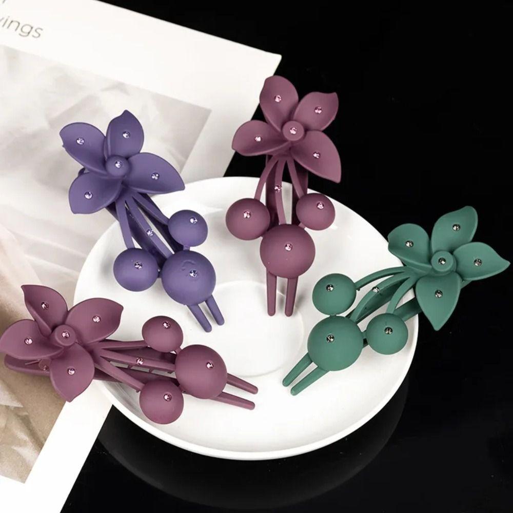 Matte Frosted Flower Hair Clips Acrylic Hair Ornament Fashion Rhinestones Flower Hairpin  Girls