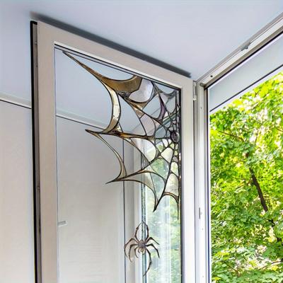 Spiderweb Window Sticker Halloween Waterproof Spooky Spider Sticker Window Corner Spiderweb Static Cling Decal for Horror Themed Party Decoration