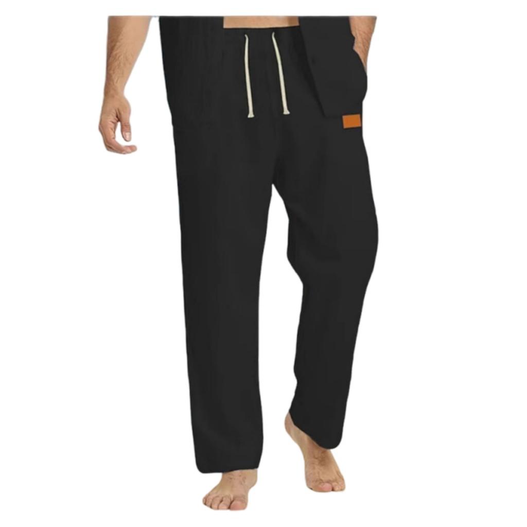 Men's Linen-Cotton Drawstring Beach Pants, Straight Leg Loose Fit Casual Trousers