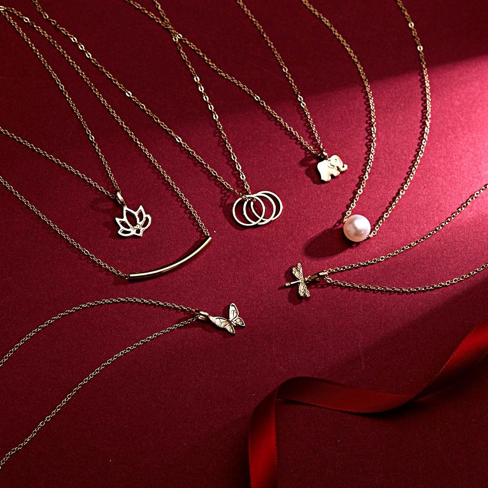 RINHOO Animal Elephant Flower Gold Color Pendant Necklaces Clavicle Chains necklace Fashion Chain Necklace Women Vintage Jewelry