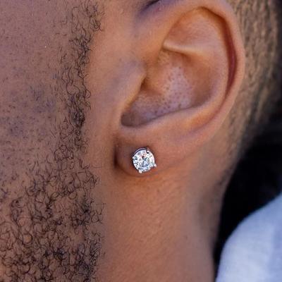 Classic Round Big Zircon Hip Hop Stud Earrings Men'S Hypoallergenic Earrings