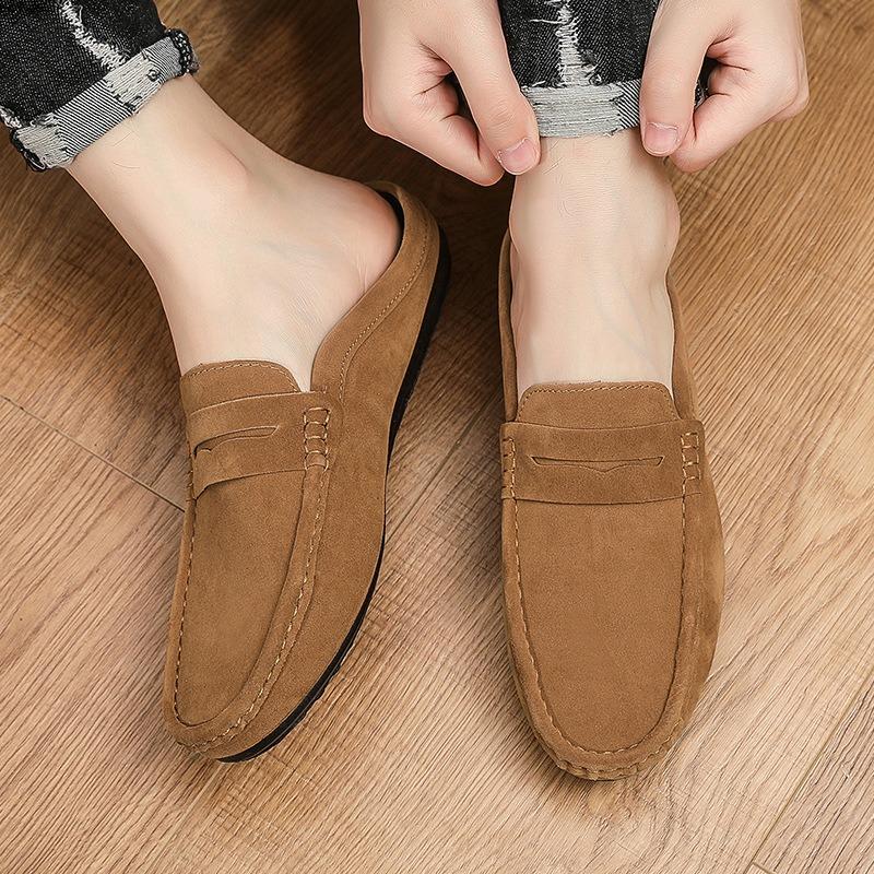 Sommer neue lässige Einzelschuhe bedecken Füße weiche Sohlen Herren Lederschuhe halbe Slipper Lazy One Pedal Herren Doudou Schuhe