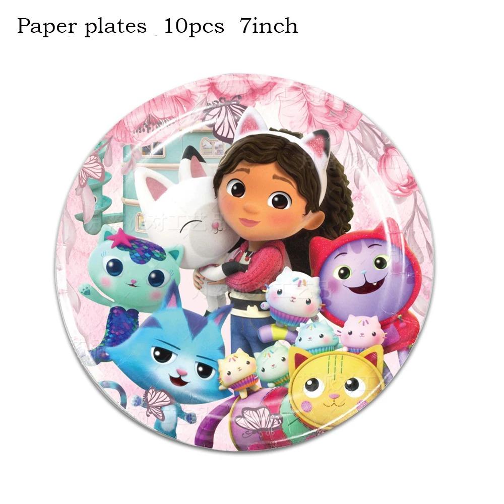 Pink Gabby House Birthday Party Decoration Banner Balloons Gabby Paper Cake Topper Plate Napkins Girl Party Decorations Supplies