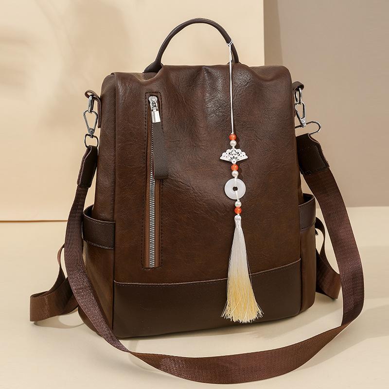 Schoolbag soft pu leather backpack women's bag fashion shoulder backpack anti-theft travel bag Korean version versatile 1011 new large capacity