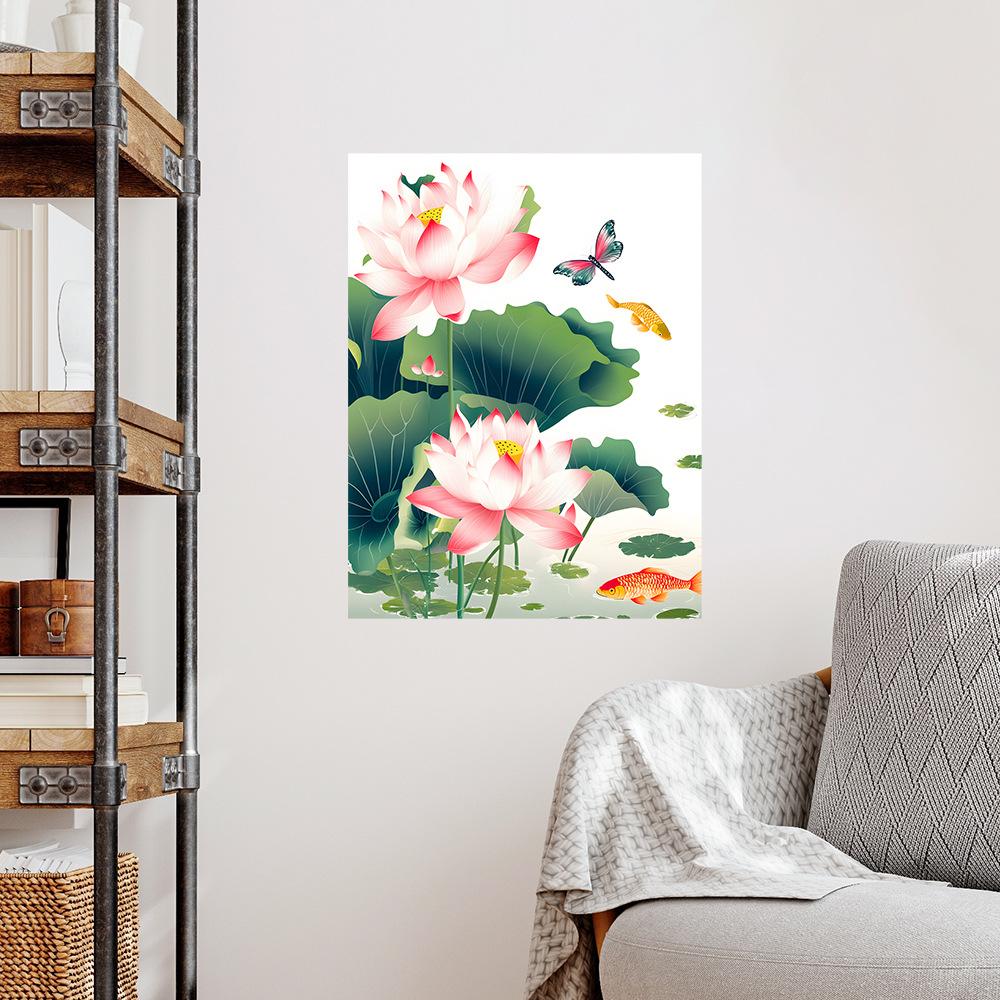 China Stil Lotusblatt Lotusblatt Lotusblume Poster Schlafzimmer Wohnzimmer Veranda Heimverschönerung Dekoration Wandaufkleber