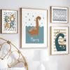 Cartoon Dinosaur Custom Baby Name Wall Art Canvas Painting Nordic Dino Posters And Prints Wall Pictures Children Kids Room Decor