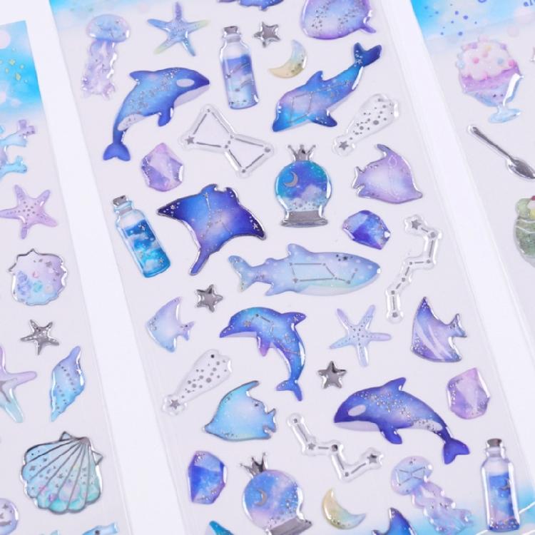 Marine Creature PVC Sticker Embossed Decorative Sticker For Notebook Journal Phone Cover Scrapbooking Embellishments