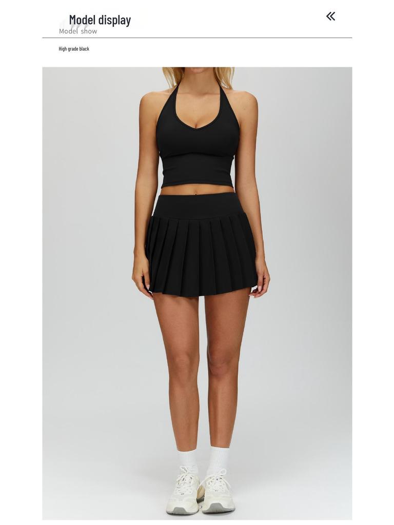 Alosco Plissiertes Yoga-Tanktop & Rock Set - Doppellagig Tennis/Golf/Laufen Fitness Zweiteiler