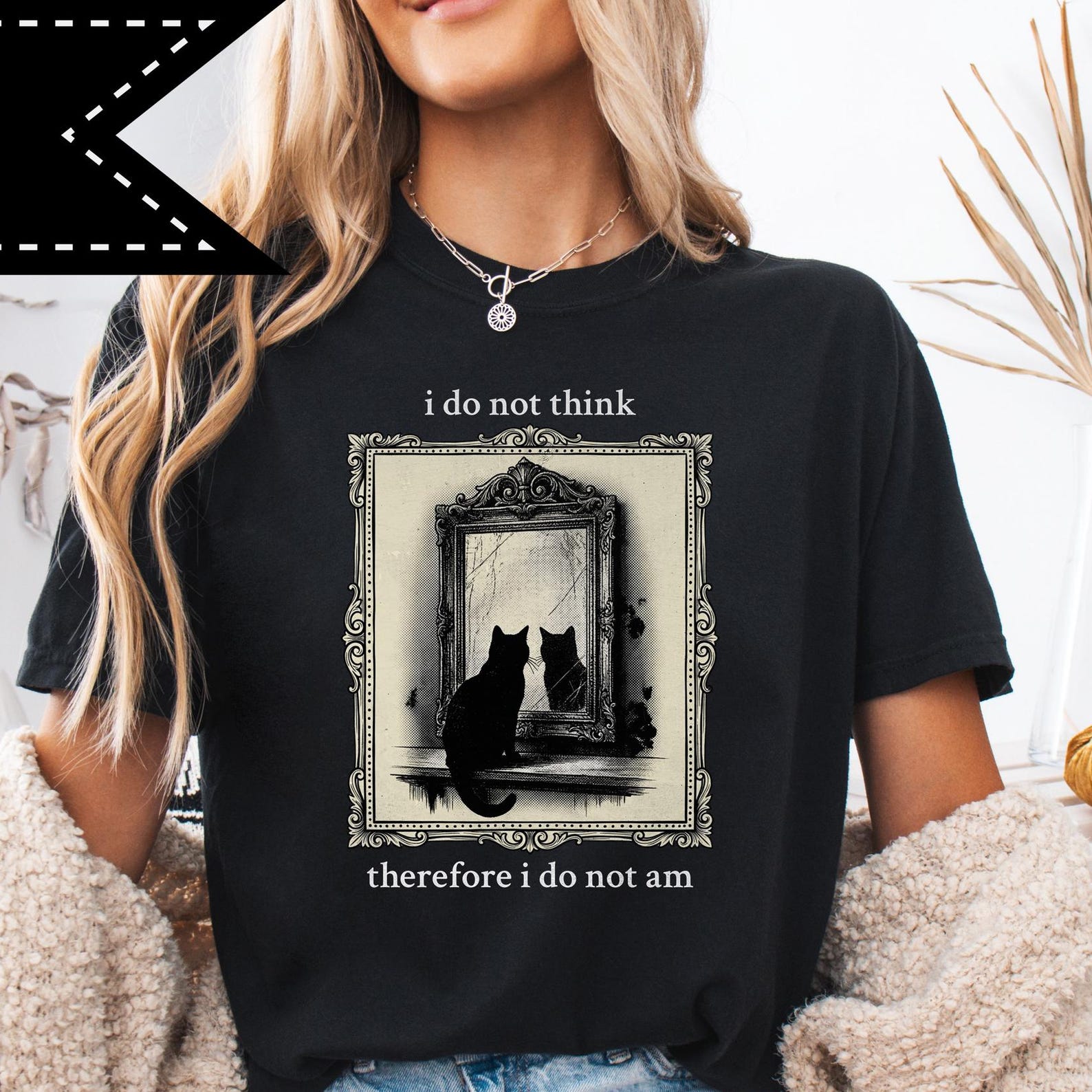 i do not think therefore i do not am, Philosophical Cat T-Shirt, Anime Style Goth Black Cat Energy Tee M