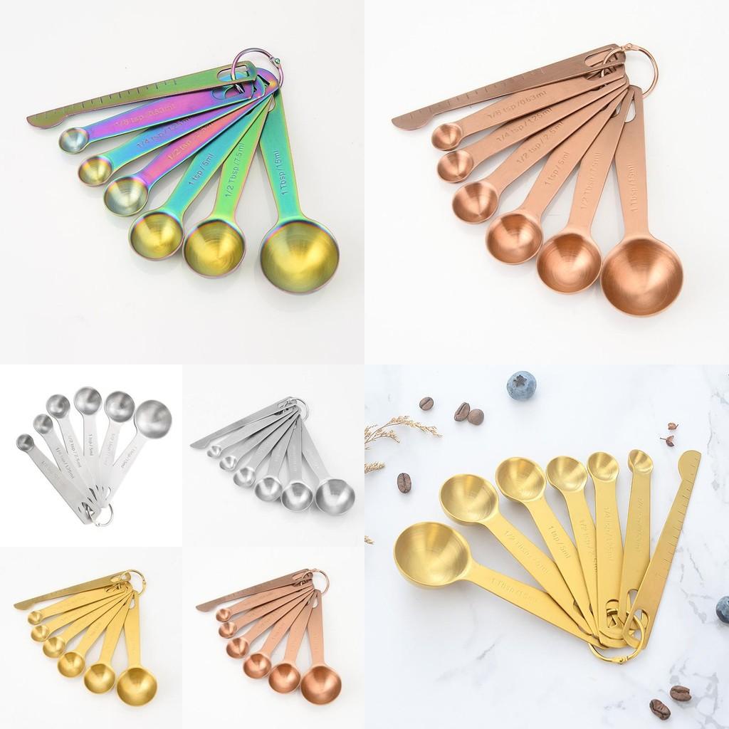 Elegant Six Piece Silver Measuring Spoon Set For Baking And Kitchen Use With Long Handle