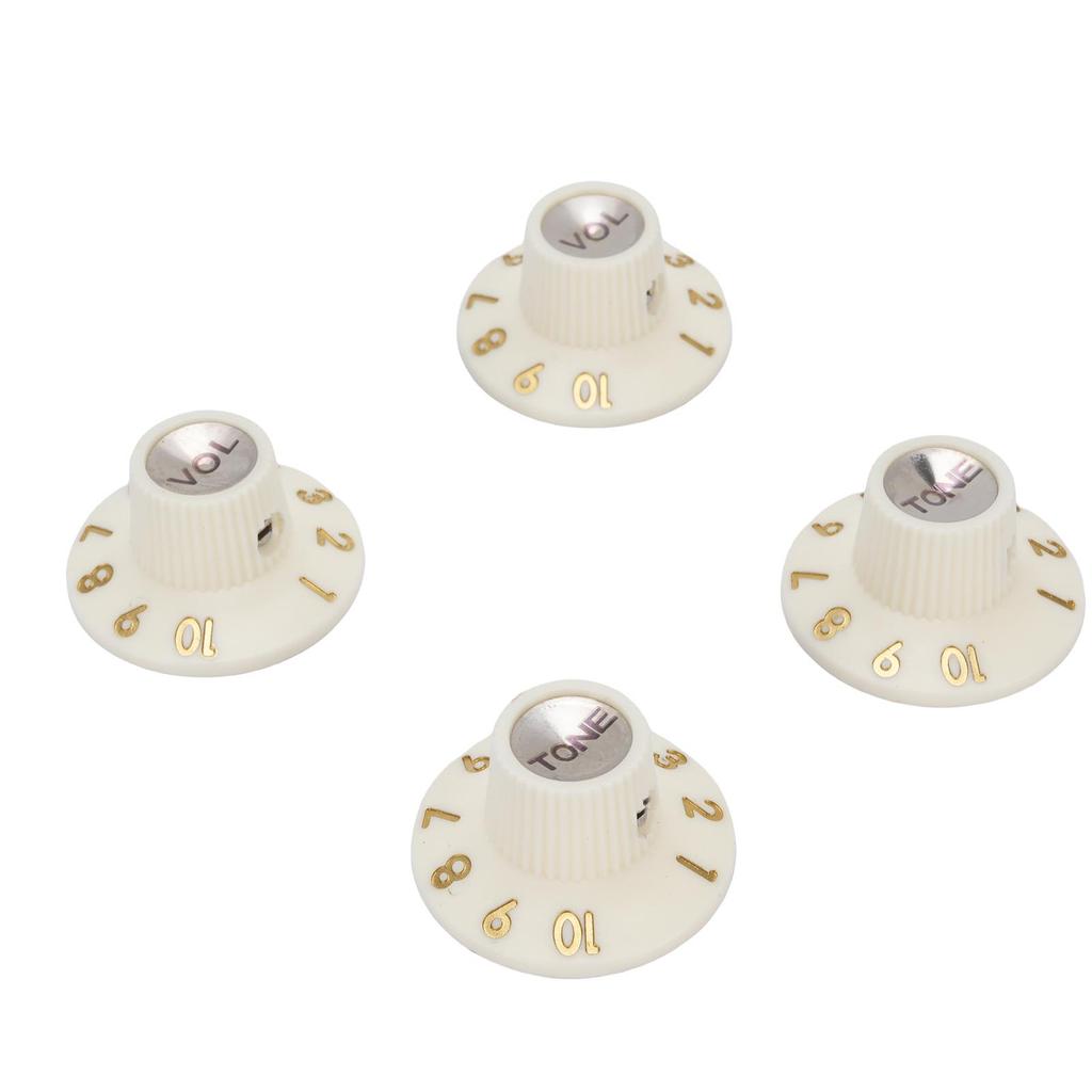 Guitar Control Knobs Retro White Color 2PCS Tone 2PCS Volume 1 4 Inch Hat Top Metal Volume Knobs with Silver Reflector