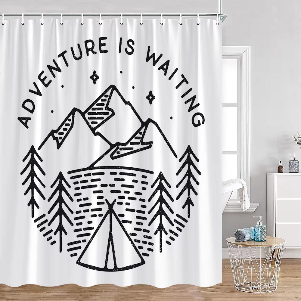 Zasłona prysznicowa do kampera Happy Camper Przyczepa Samochód Kamper Rv Las Góry Namiot Camping Łazienka Zasłona prysznicowa Wodoodporna Zasłona do wanny