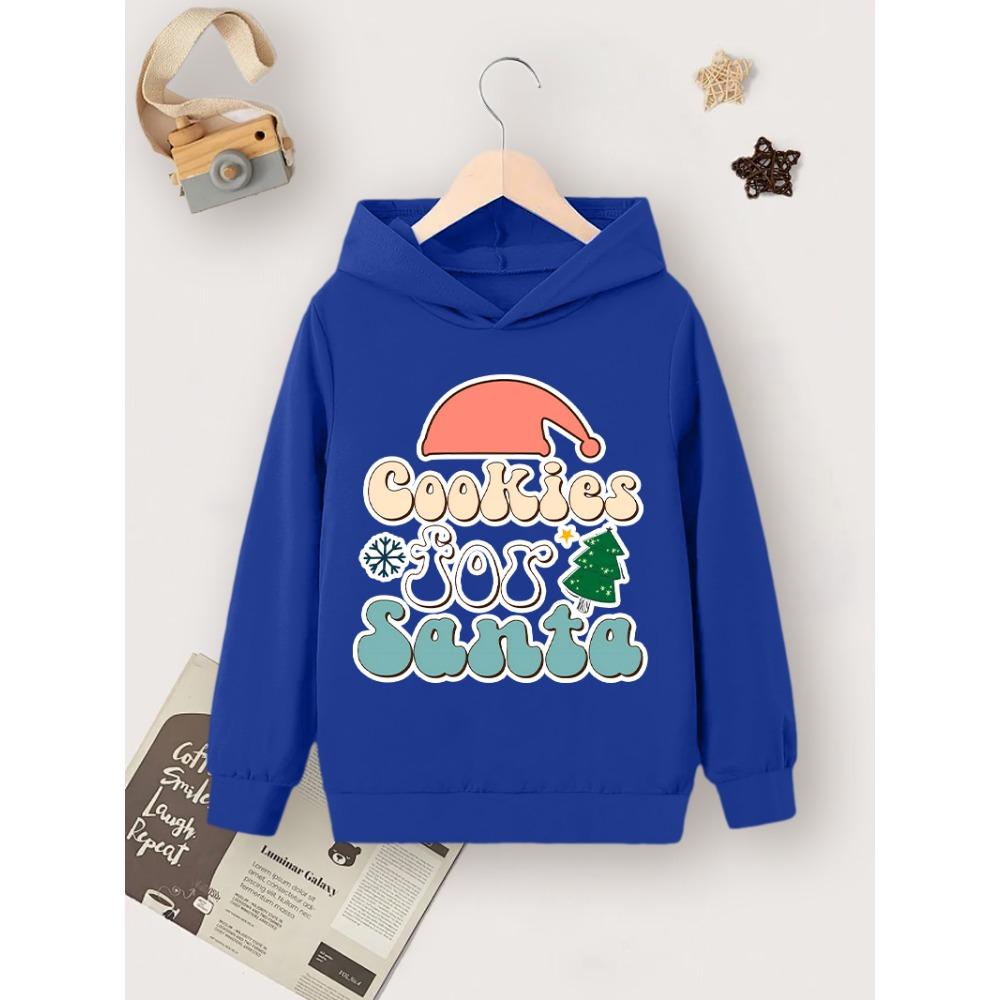 

Single Casual Simple Children s Autumn And Winter Blue Hoodie, Letter Cartoon Print Hoodie 100