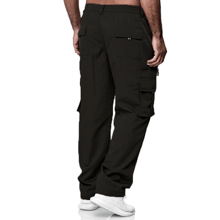 Men's Spring and Autumn Solid Straight Legged Cargo Pants Casual Multi-Pocket Long Pants Loose Fit Outdoor Fitness Trousers