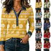 Women's Christmas Print Long Sleeve Top, Casual Loose Fit Paneled Shirt for Holiday