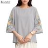 ZANZEA Damen Lässige Bluse mit floralem Druck, 3/4-Ärmeln und lockerer Passform