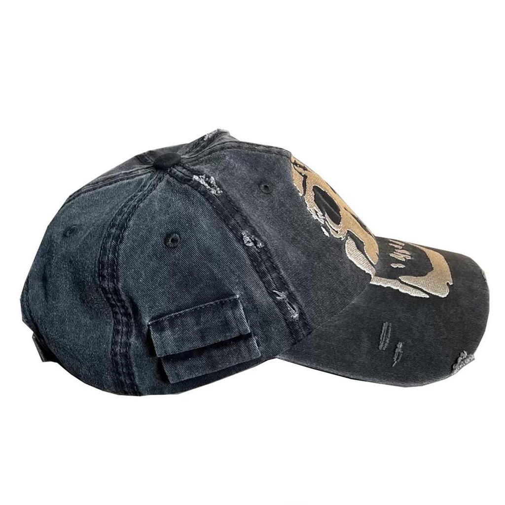 Skull Embroidery Washed Distressed Vintage Baseball Cap Man Woman Ripped Hole Hip Hop Punk Hat