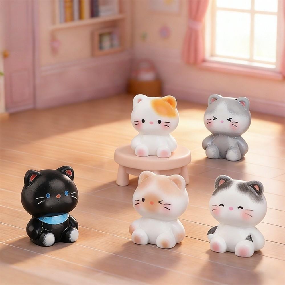 6pcs Small Size Decorative Cat Statues Resin Cat Ornaments Cute Kittens Decorations  Gift